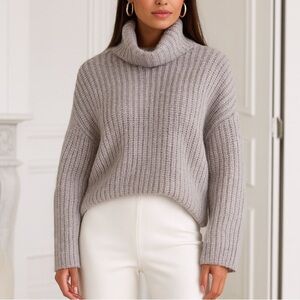 LA VIE x REBECCA TAYLOR Wool Yak Ribbed Turtleneck Chunky Knit Pullover Sweater